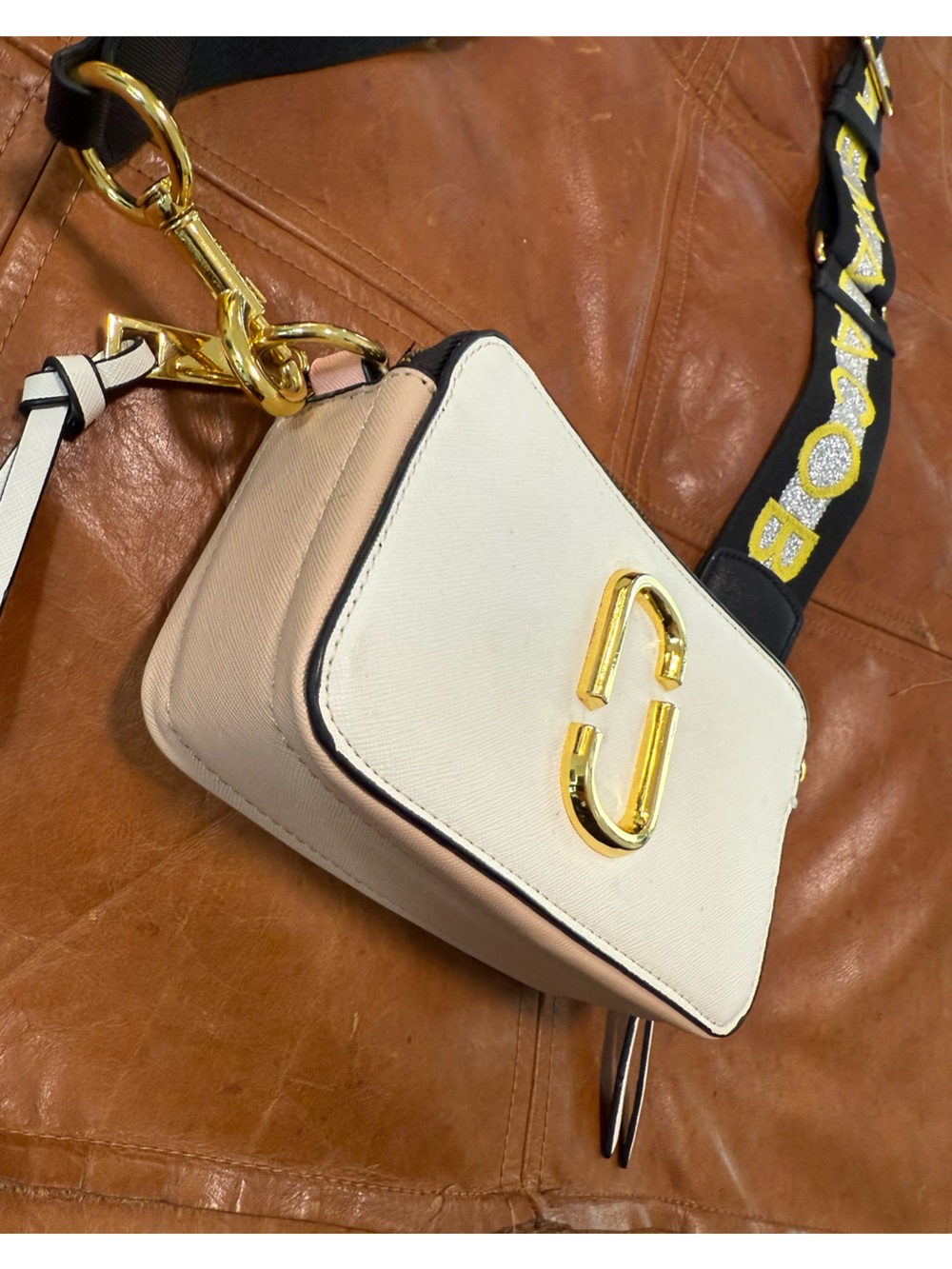 MJ Cream and Beige Snapshot Crossbody Purse